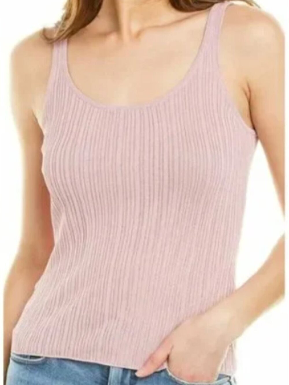 Theory Drop Needle Ripped Scoop Neck Tank - Mauve Pink Size L